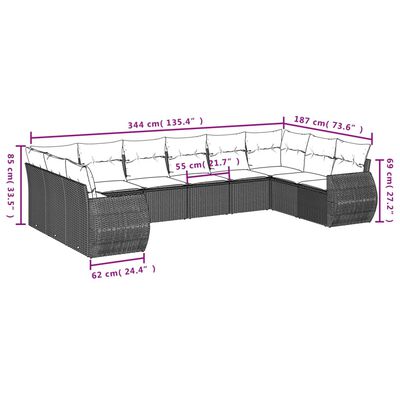 vidaXL 11 pcs conjunto sofás de jardim c/ almofadões vime PE preto