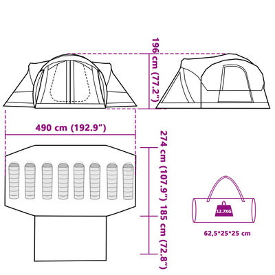 vidaXL Tenda familiar tipi para 8 pessoas impermeável verde