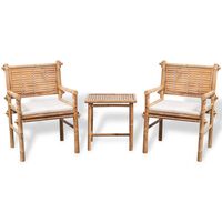 vidaXL 3 pcs conjunto bistrô com almofadões em bambu