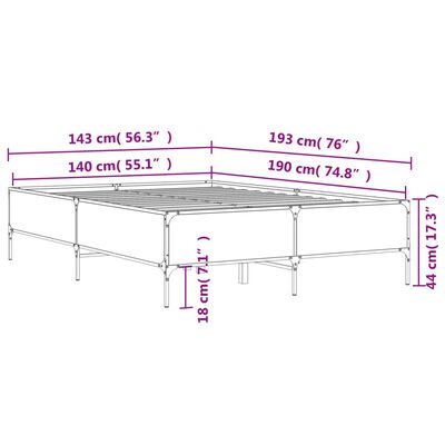 vidaXL Estrutura cama 140x190 cm derivados de madeira/metal