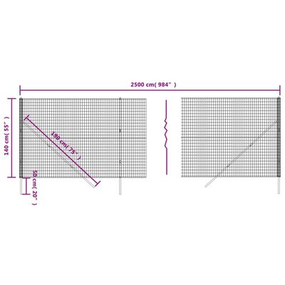 vidaXL Cerca de malha de arame 1,4x25 m aço galvanizado verde