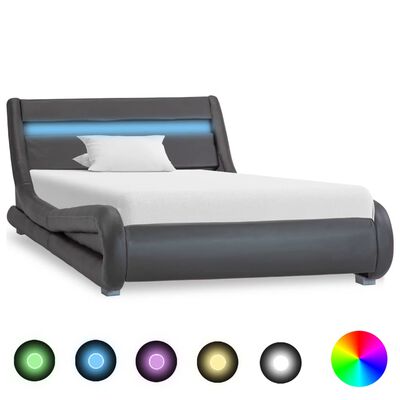 vidaXL Estrutura de cama com LED 100x200 cm couro artificial cinzento