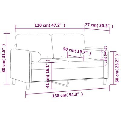 vidaXL Sofá 2 lugares + almofadas decorativas 120cm veludo cinza-claro