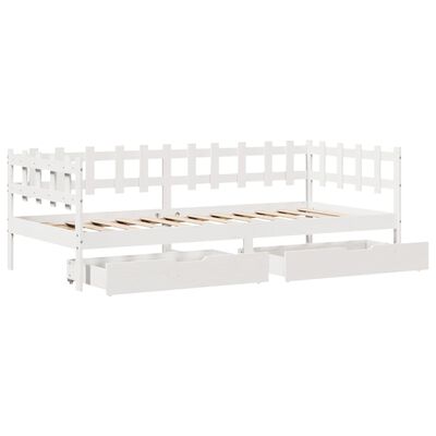 vidaXL Sofá-cama c/ gavetas 90x200cm madeira de pinho maciça branco