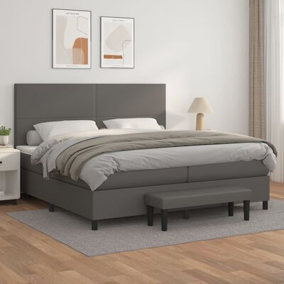 vidaXL Cama com molas/colchão 200x200 cm couro artificial cinzento