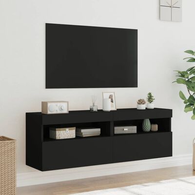 vidaXL Móveis de parede p/ TV com luzes LED 2 pcs 60x30x40 cm preto