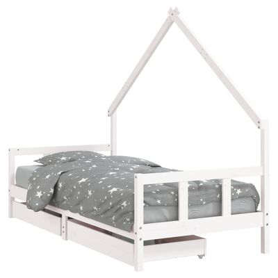 vidaXL Estrutura cama infantil c/ gavetas 90x200cm pinho maciço branco