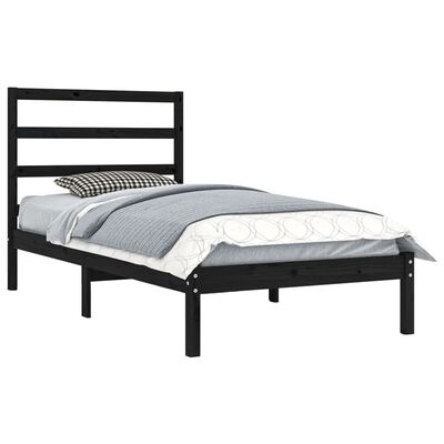 vidaXL Estrutura de cama solteiro 90x190 cm madeira maciça preto