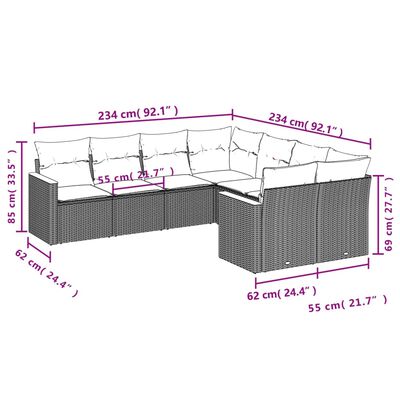 vidaXL 8 pcs conjunto sofás de jardim com almofadões vime PE preto