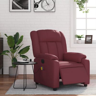 vidaXL Poltrona massagens reclin. elétrica couro artif. vermelho-tinto