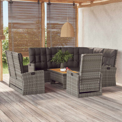 vidaXL 4 pcs conjunto lounge de jardim c/ almofadões vime PE cinzento