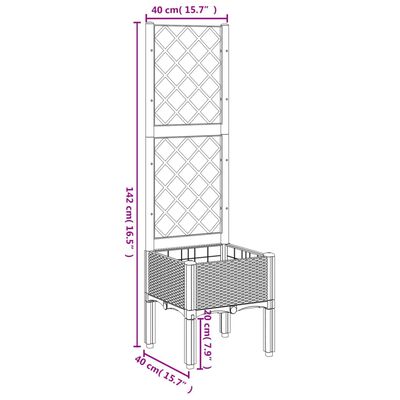 vidaXL Vaso/floreira de jardim c/ treliça 40x40x142 cm PP castanho