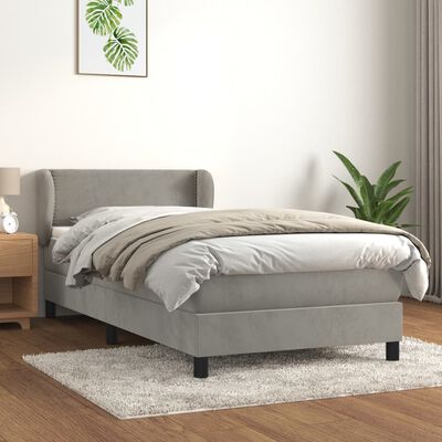 vidaXL Cama com molas/colchão 90x190 cm veludo cinza-claro