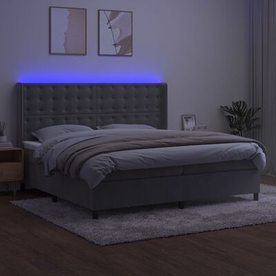 vidaXL Cama box spring c/ colchão/LED 200x200 cm veludo cinzento-claro