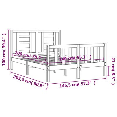 vidaXL Estrutura de cama com cabeceira 140x200cm madeira maciça branco