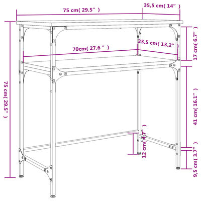 vidaXL Mesa consola 75x35,5x75 cm derivados de madeira carvalho sonoma