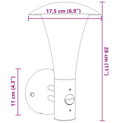 vidaXL Candeeiro de parede p/ exterior com sensor aço inoxidável preto