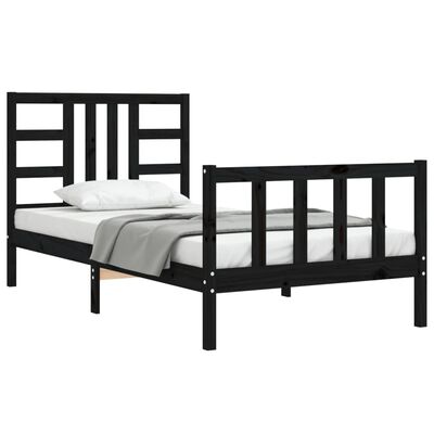 vidaXL Estrutura de cama com cabeceira 90x200 cm madeira maciça preto