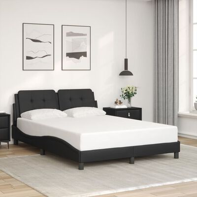 vidaXL Estrutura de cama c/ luzes LED 140x200cm couro artificial preto