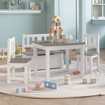 vidaXL 4 pcs conjunto mesa e cadeiras infantil MDF branco e cinzento