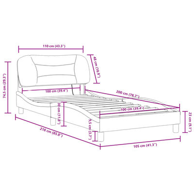 vidaXL Estrutura cama c/ luzes LED 100x200cm couro artif. preto/branco