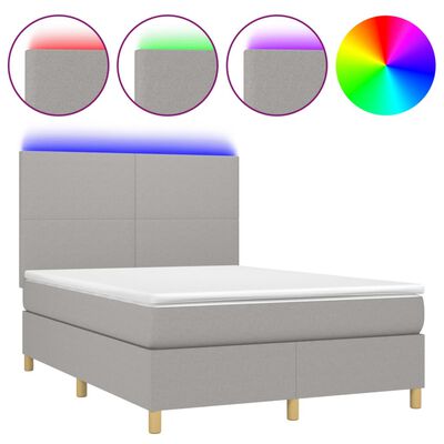 vidaXL Cama box spring c/ colchão e LED 140x190 cm tecido cinza-claro