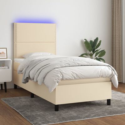 vidaXL Cama box spring c/ colchão e LED 100x200 cm tecido cor creme