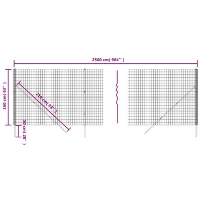 vidaXL Cerca de malha de arame 1,6x25 m aço galvanizado antracite