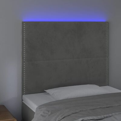 vidaXL Cabeceira cama c/ luzes LED veludo 80x5x118/128cm cinza-claro