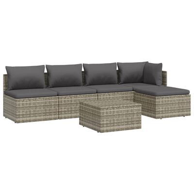 vidaXL 6 pcs conjunto lounge de jardim c/ almofadões vime PE cinzento