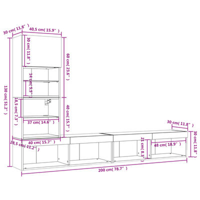 vidaXL 4pcs móveis parede p/ TV c/ LEDs deriv. madeira carvalho sonoma