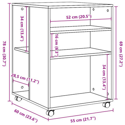 vidaXL Mesa de apoio c/ rodas 55x60x78 cm derivados de madeira branco