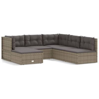 vidaXL 6 pcs conjunto lounge de jardim c/ almofadões vime PE cinzento