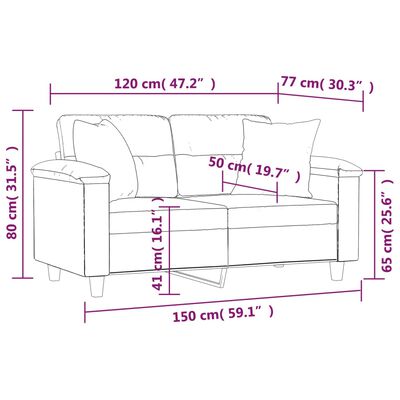 vidaXL Sofá 2 lugares c/ almofadas 120 cm microfibra cinzento-claro