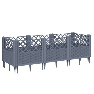 vidaXL Vaso/floreira de jardim c/ estacas 123,5x43,5x43,5 cm PP cinza