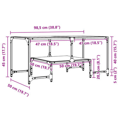 vidaXL Mesa de centro c/ topo em vidro transparente 98,5x50x45 cm aço