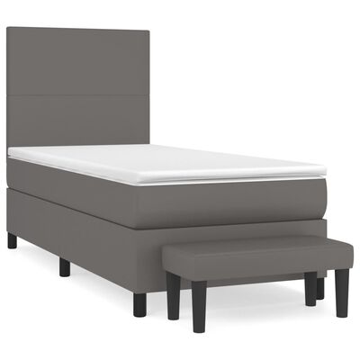 vidaXL Cama com molas/colchão 90x200 cm couro artificial cinzento