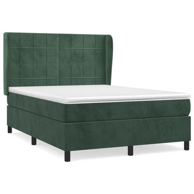 vidaXL Cama com molas/colchão 140x200 cm veludo verde-escuro