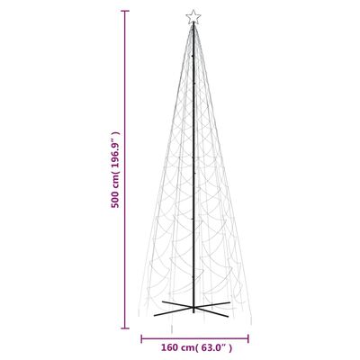 vidaXL Árvore de Natal em cone 1400 luzes LED 160x500 cm branco frio