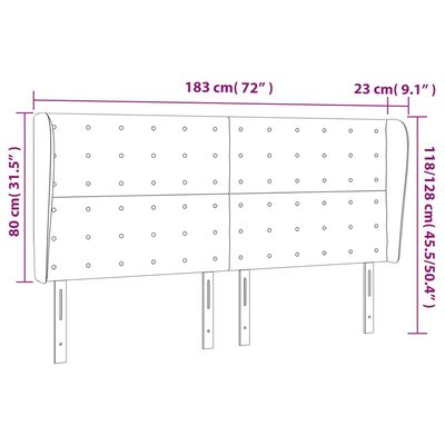 vidaXL Cabeceira de cama c/ abas couro artif. 183x23x118/128 cm preto