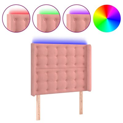 vidaXL Cabeceira de cama c/ luzes LED veludo 103x16x118/128 cm rosa