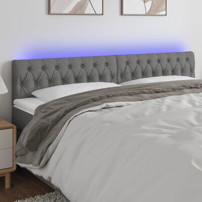 vidaXL Cabeceira de cama c/luzes LED tecido 200x7x78/88cm cinza-escuro