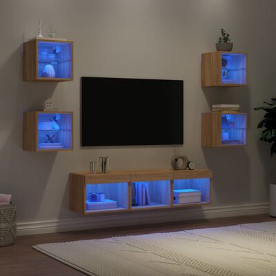 vidaXL 7pcs móveis parede p/ TV c/ LEDs deriv. madeira carvalho sonoma