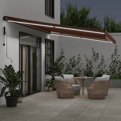 vidaXL Toldo retrátil automático com luzes LED 500x350 cm castanho