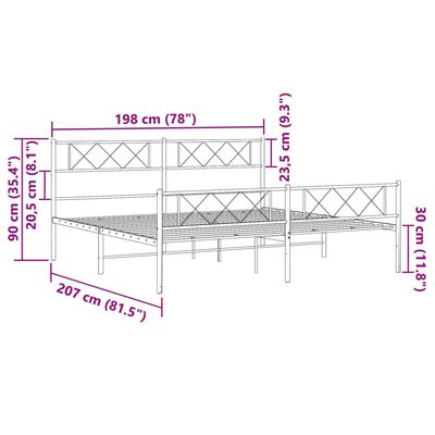 vidaXL Estrutura de cama com cabeceira e pés 193x203 cm metal branco