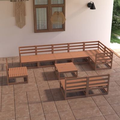 vidaXL 10 pcs conjunto lounge de jardim pinho maciço castanho mel