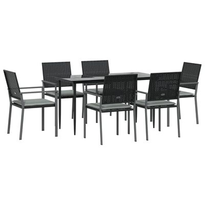 vidaXL 7 pcs conjunto de jantar p/ jardim c/ almofadões vime PE e aço