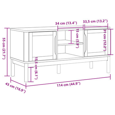 vidaXL Móvel de TV FLORO 114x43x55 cm madeira de pinho maciça cinzento