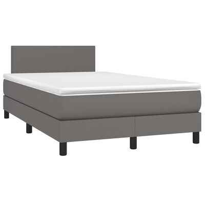 vidaXL Cama box spring c/ colchão/LED 120x200cm couro artificial cinza