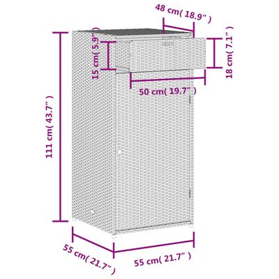 vidaXL Armário de arrumação para jardim 55x55x111 cm vime PE preto